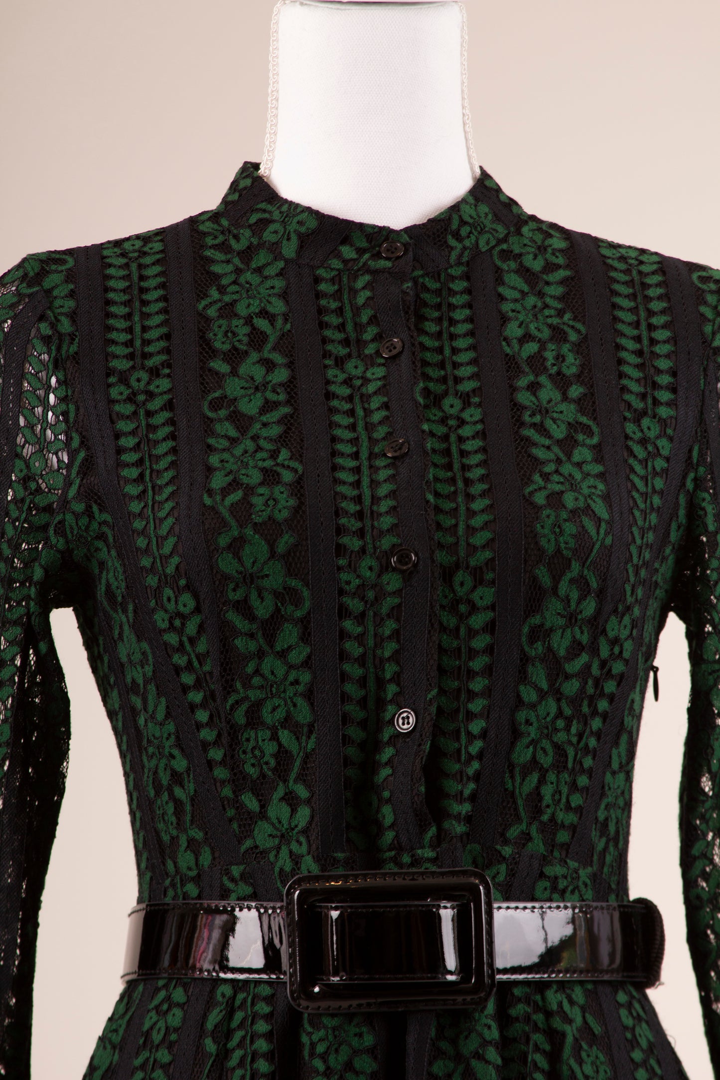 80's Black and Green Lace Dress S