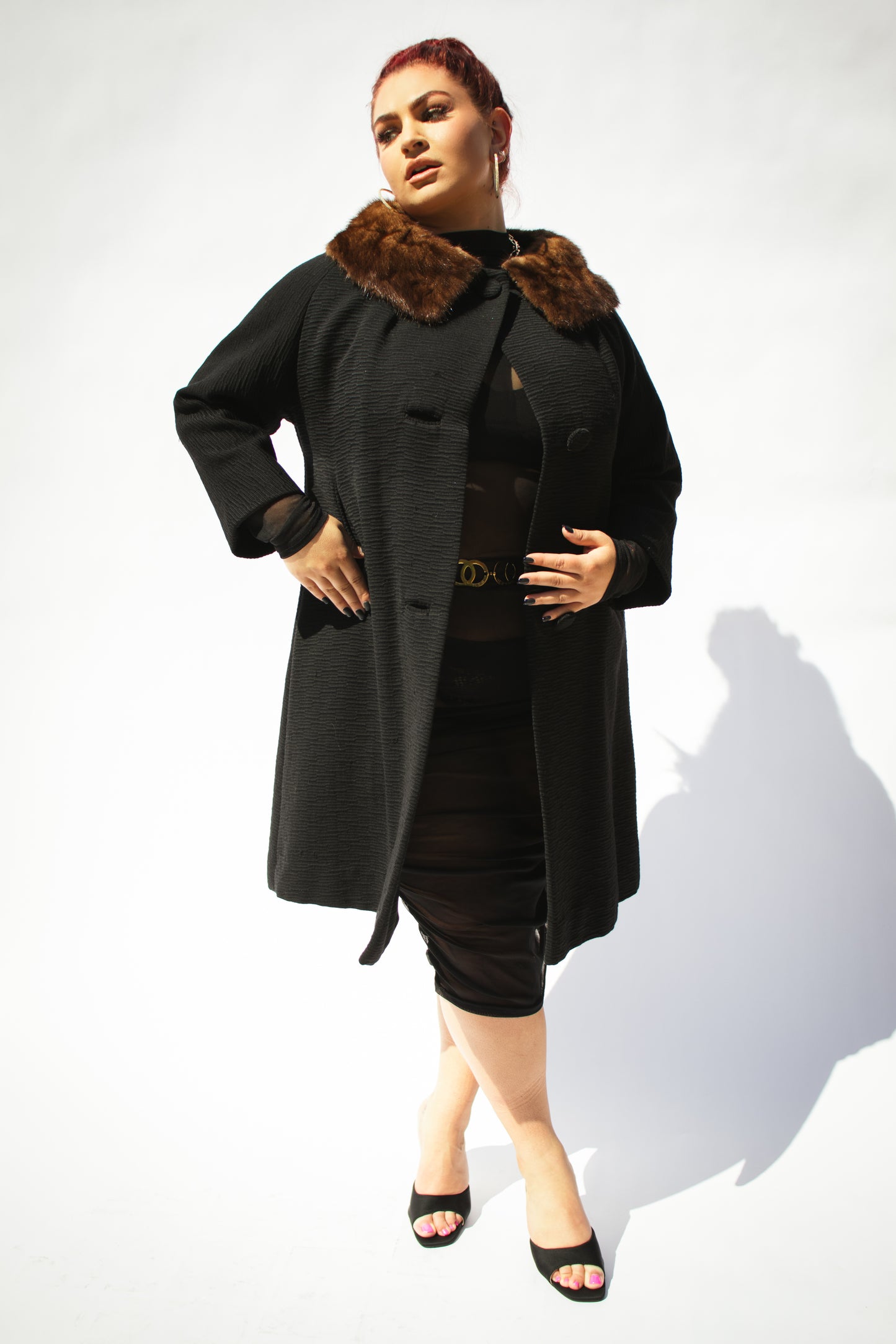 50's Maison De Couture Coat with Mink Collar M/L