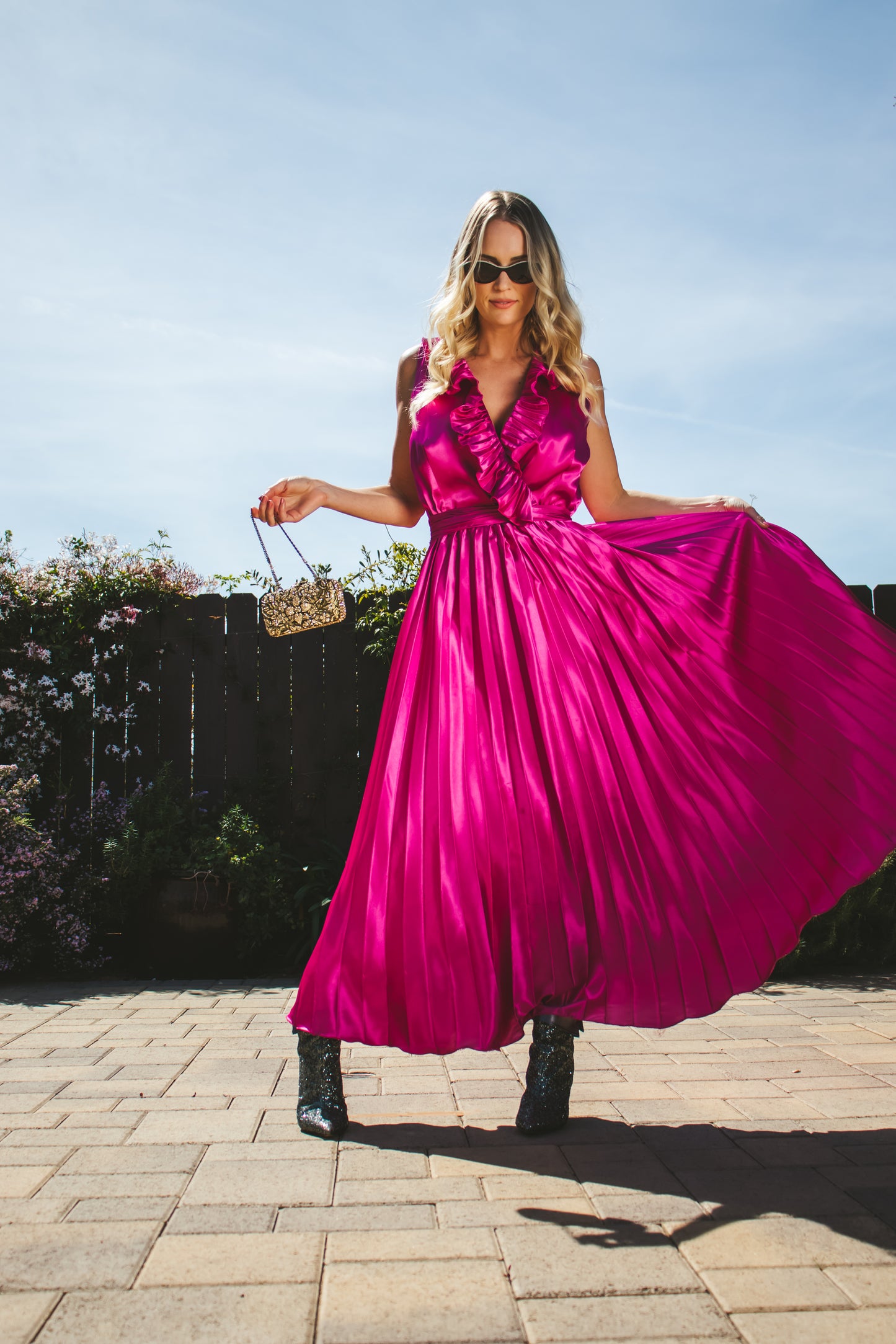 70's Fuchsia Satin Dress L/XL