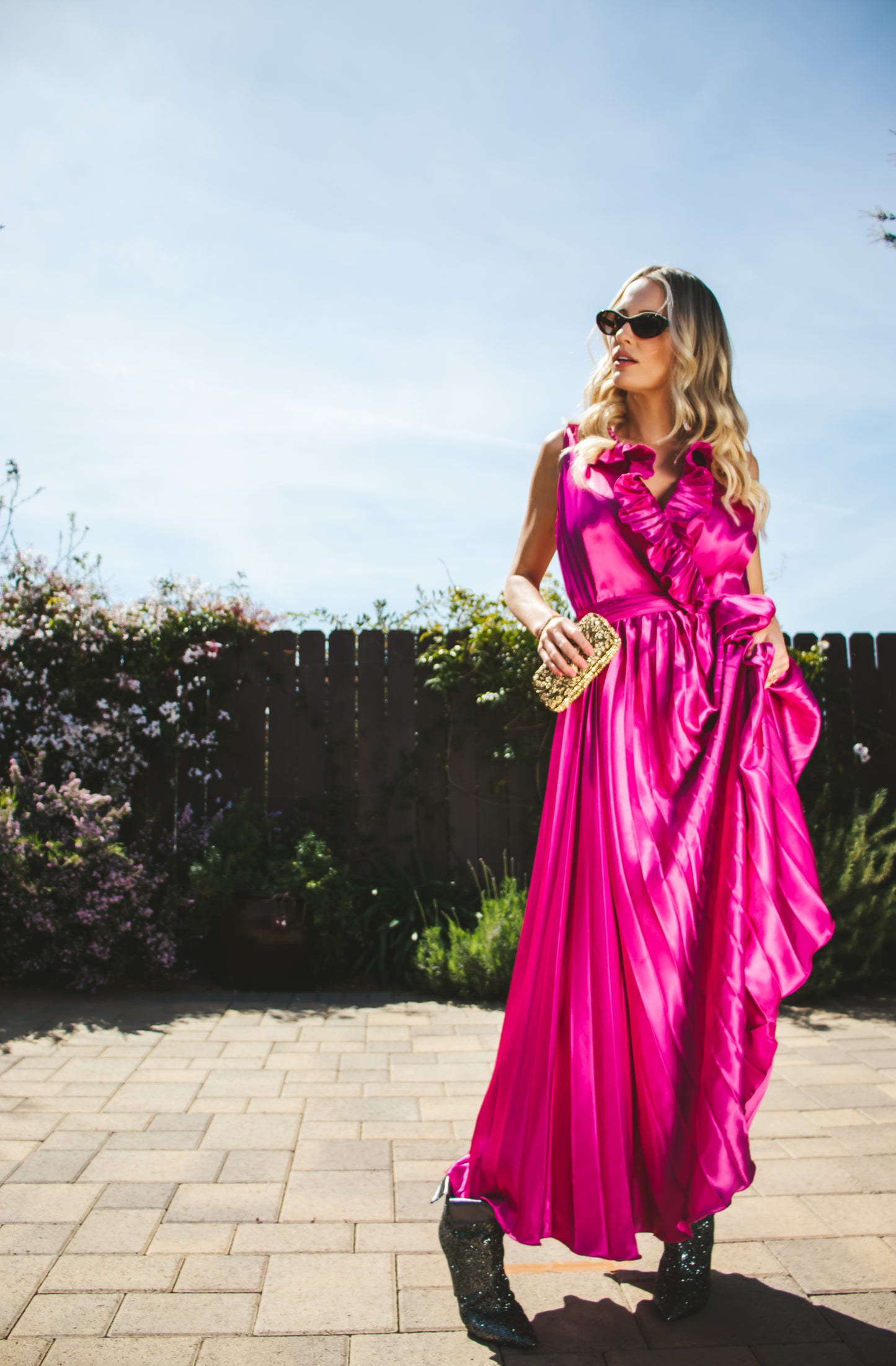 70's Fuchsia Satin Dress L/XL