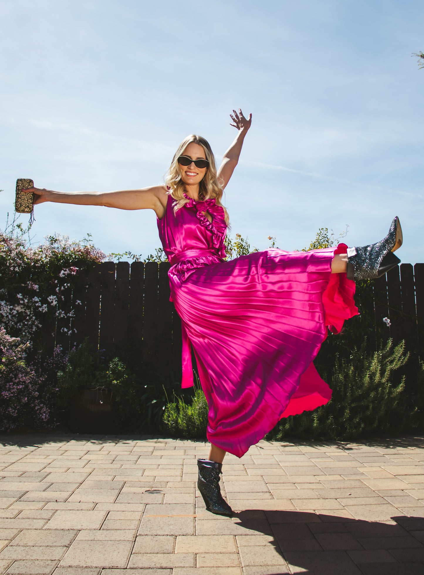 70's Fuchsia Satin Dress L/XL