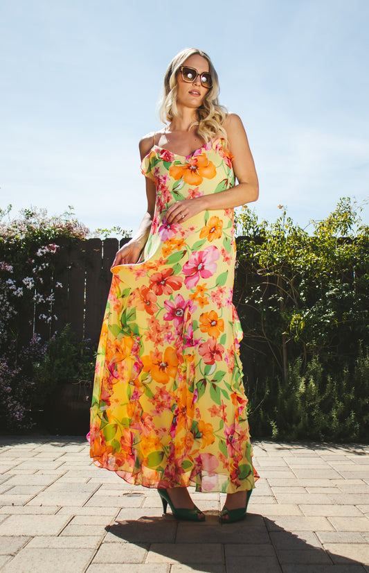 90's Silk Floral Dress M