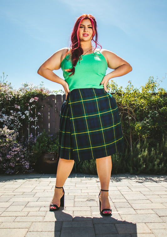 70's Green Tartan Plaid Kilt L/XL