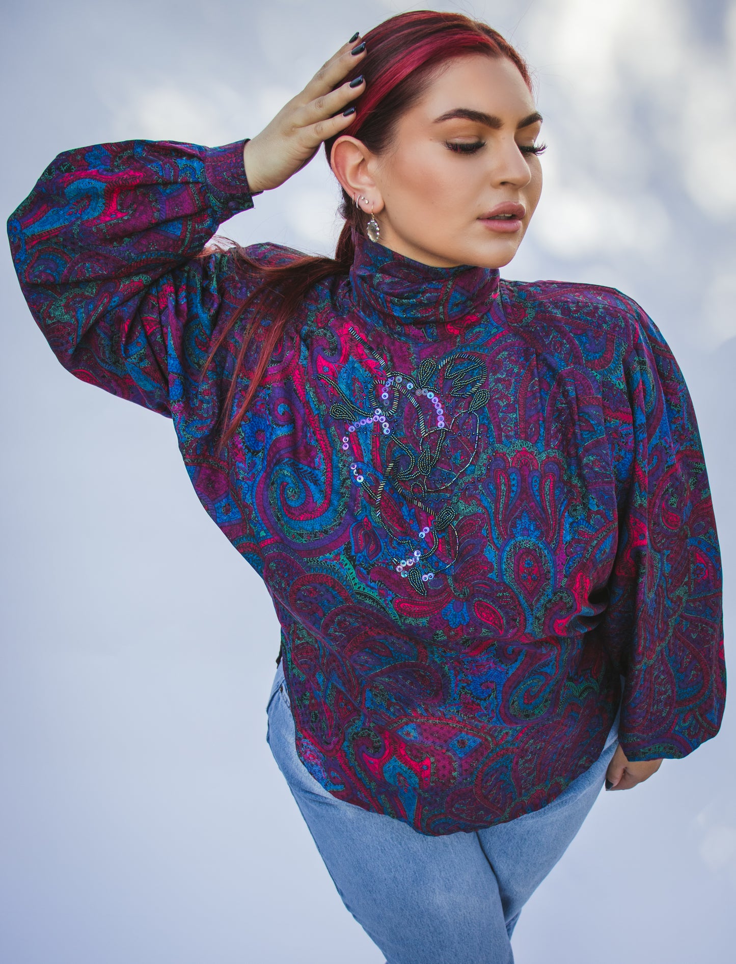 80's Paisley Parisian Silk Blouse L/XL