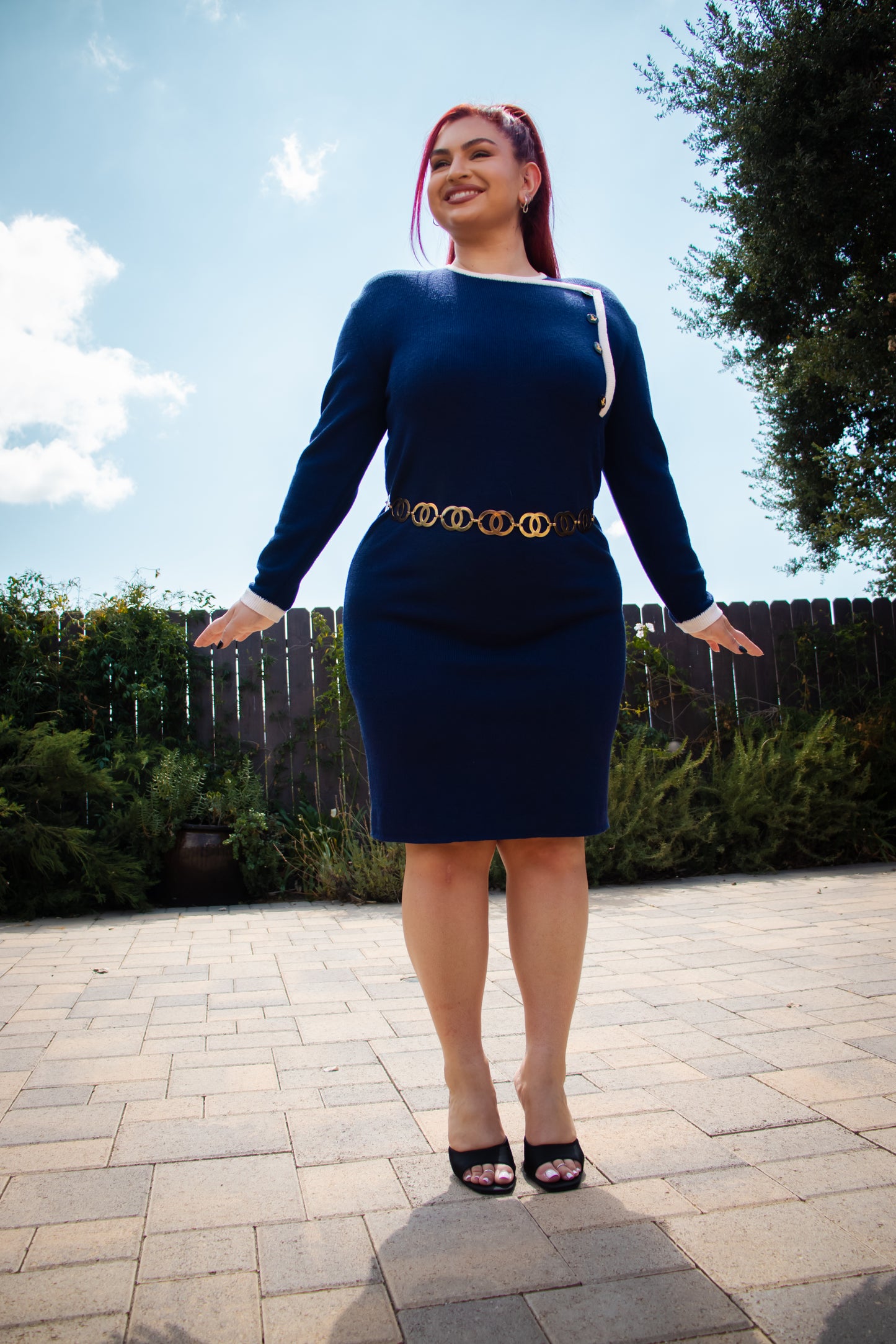 90's Carolina Herrera Navy Blue Sweater Dress L/XL