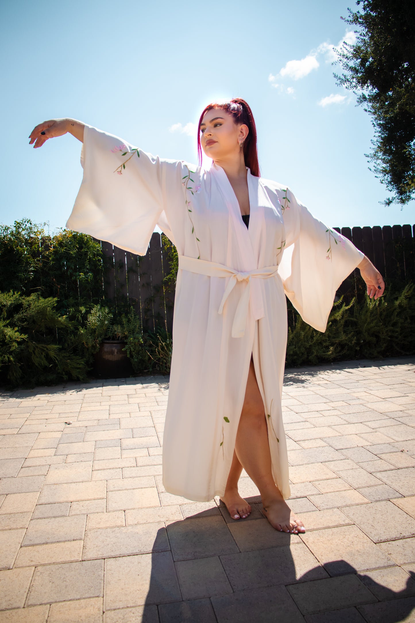 80's Blush Floral Japanese Kimono L/XL