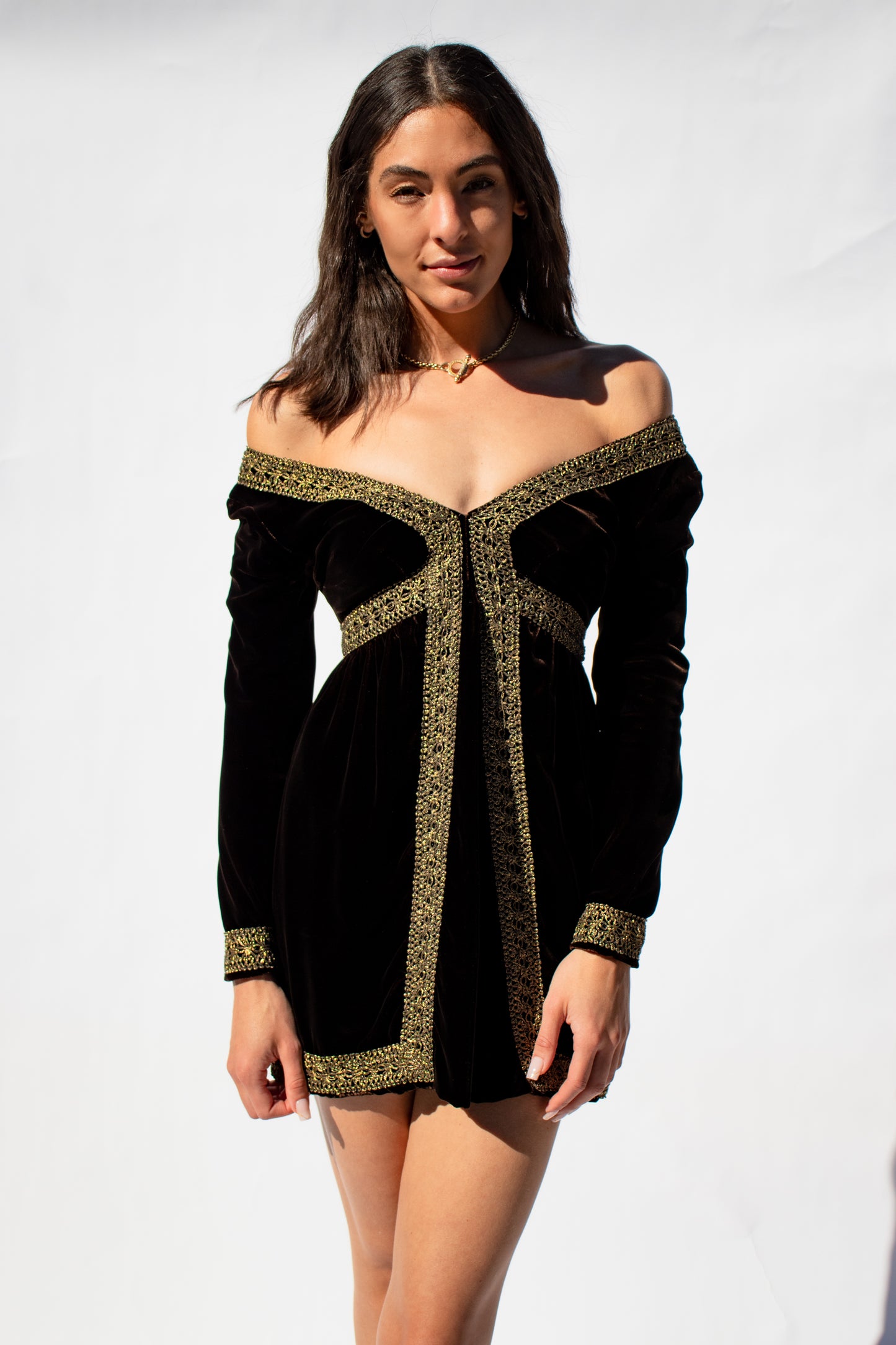 60's Garnet Velvet Brocade Dress XS