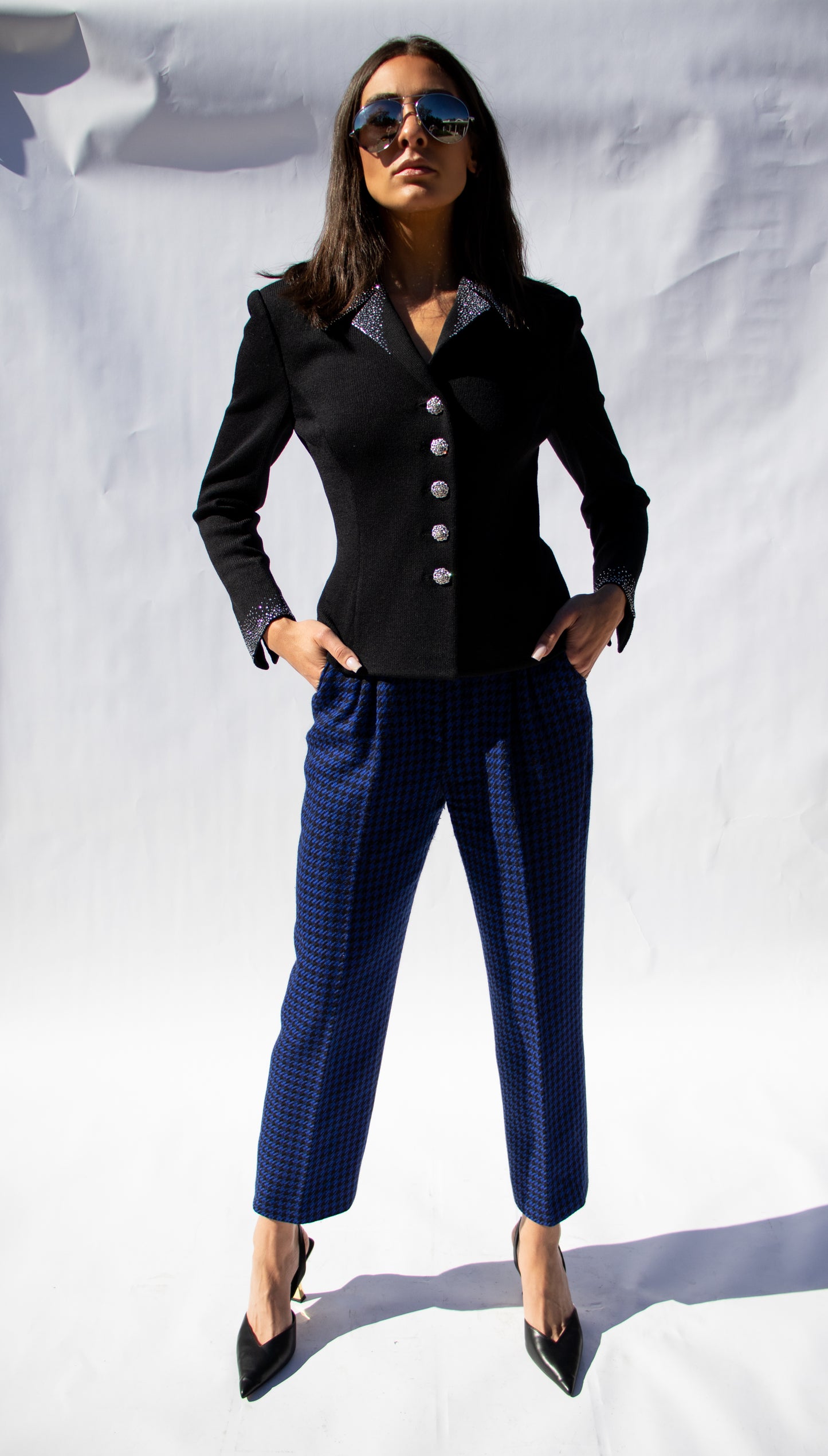 80's Houndstooth Wool Trousers S/M