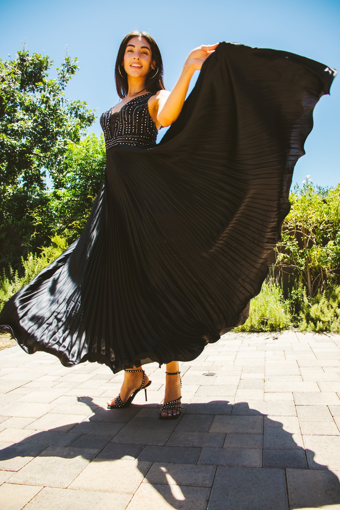 90’s Black Silk Spaghetti Strap Evening Dress M