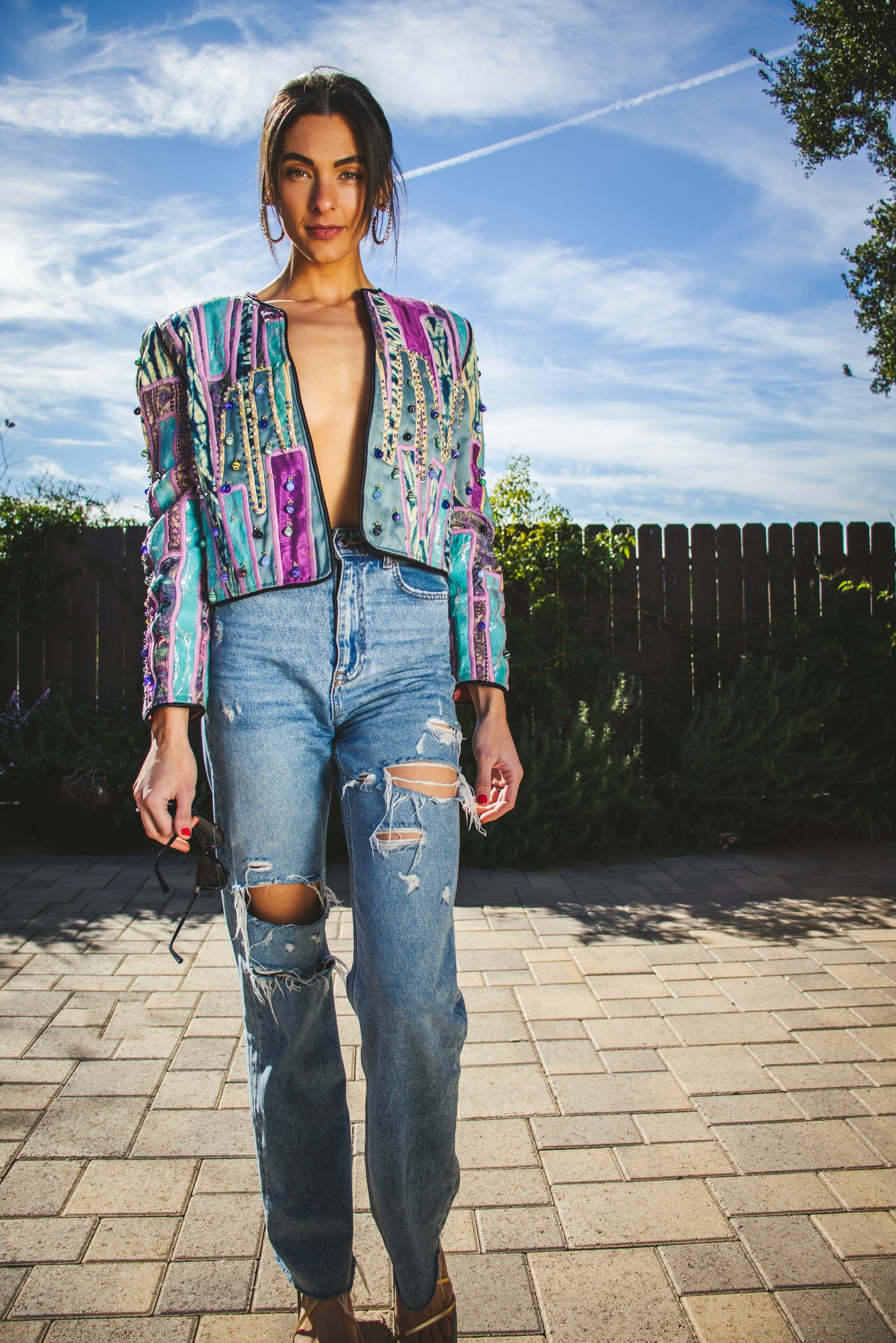 80's Patchwork Cropped Jacket S/M