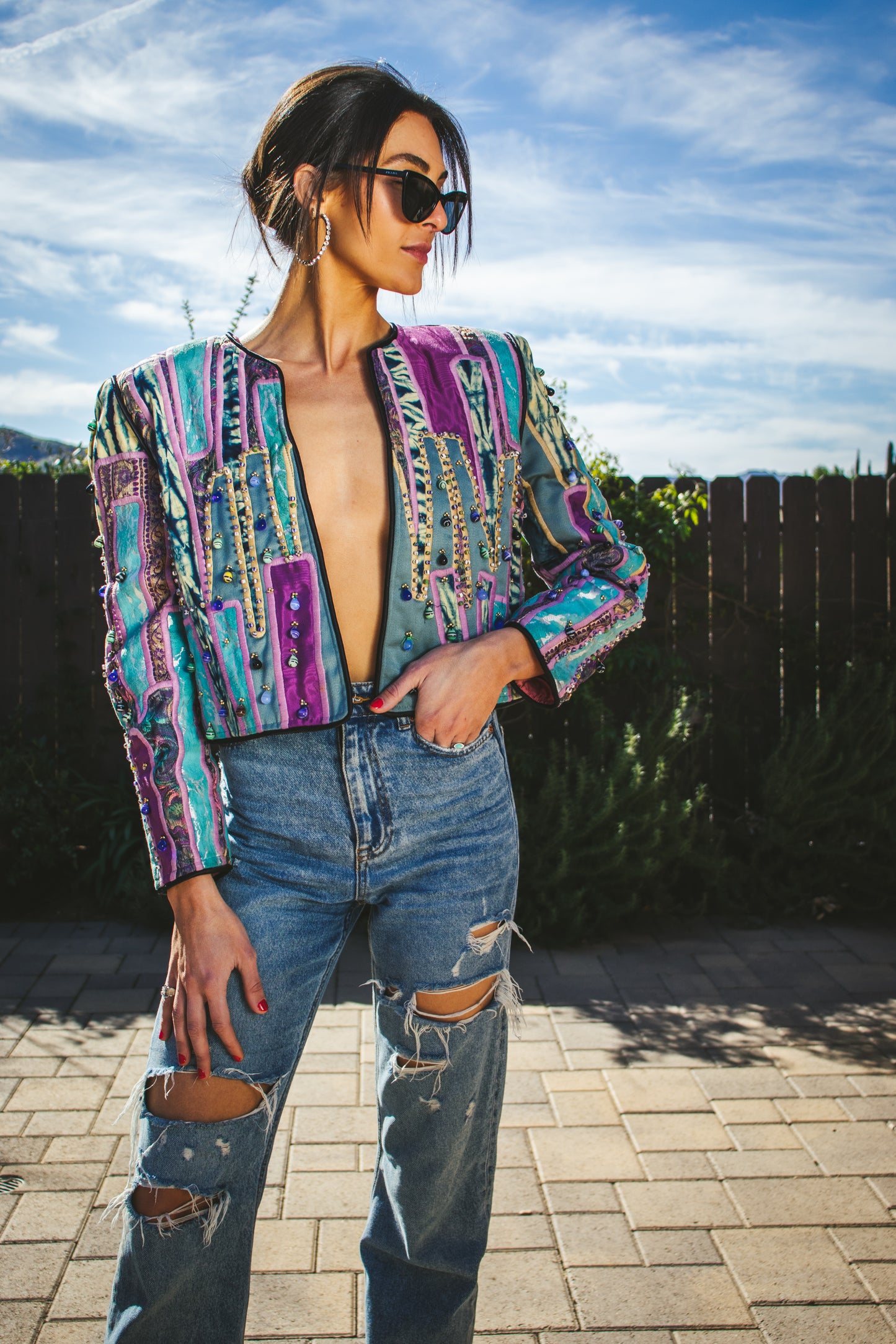 80's Patchwork Cropped Jacket S/M