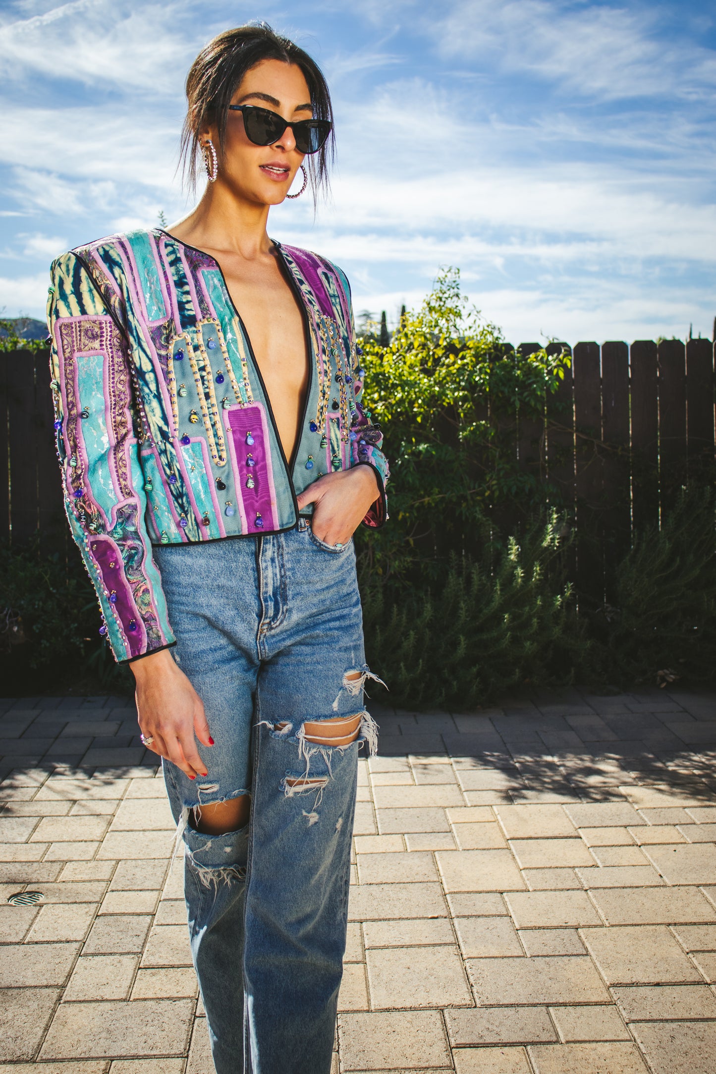 80's Patchwork Cropped Jacket S/M