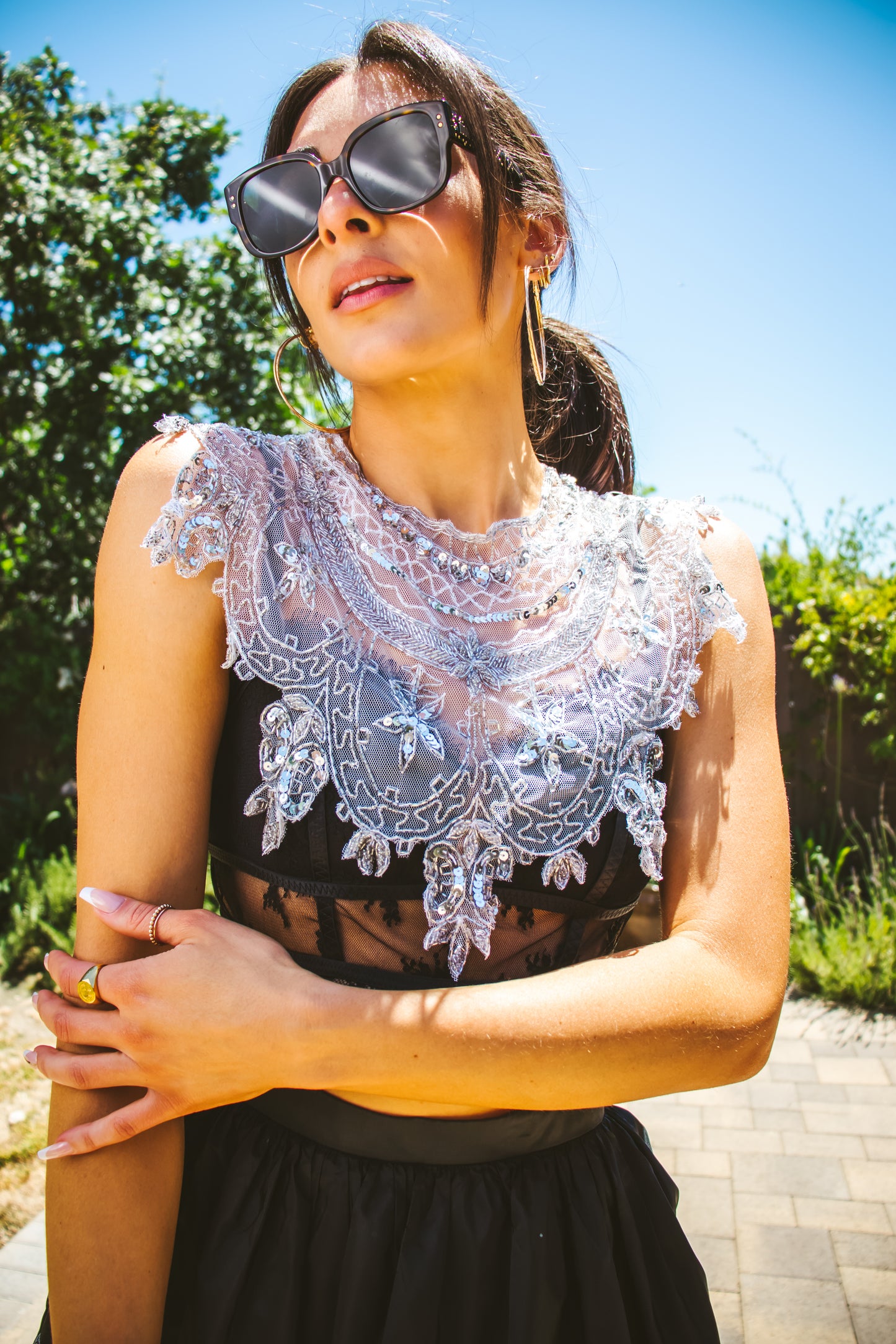 70's White Sequined Lace Shawl