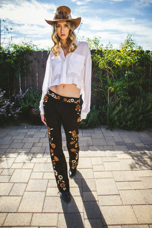 90's Suede Embroidered Pants XS/S