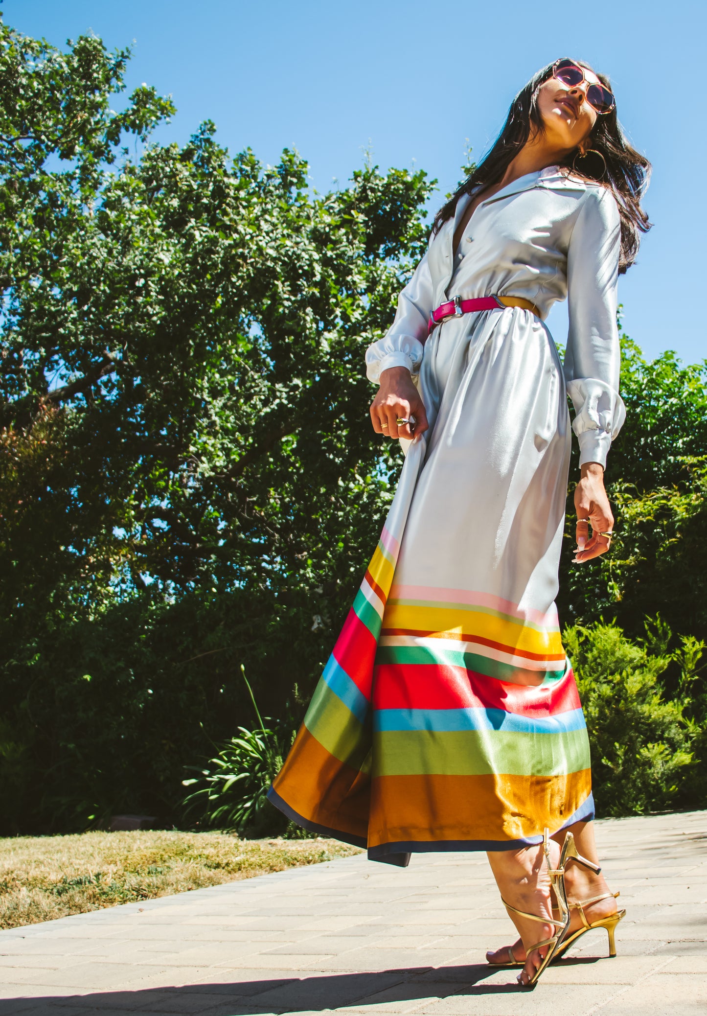 70's Silver Striped Maxi Dress XS/S