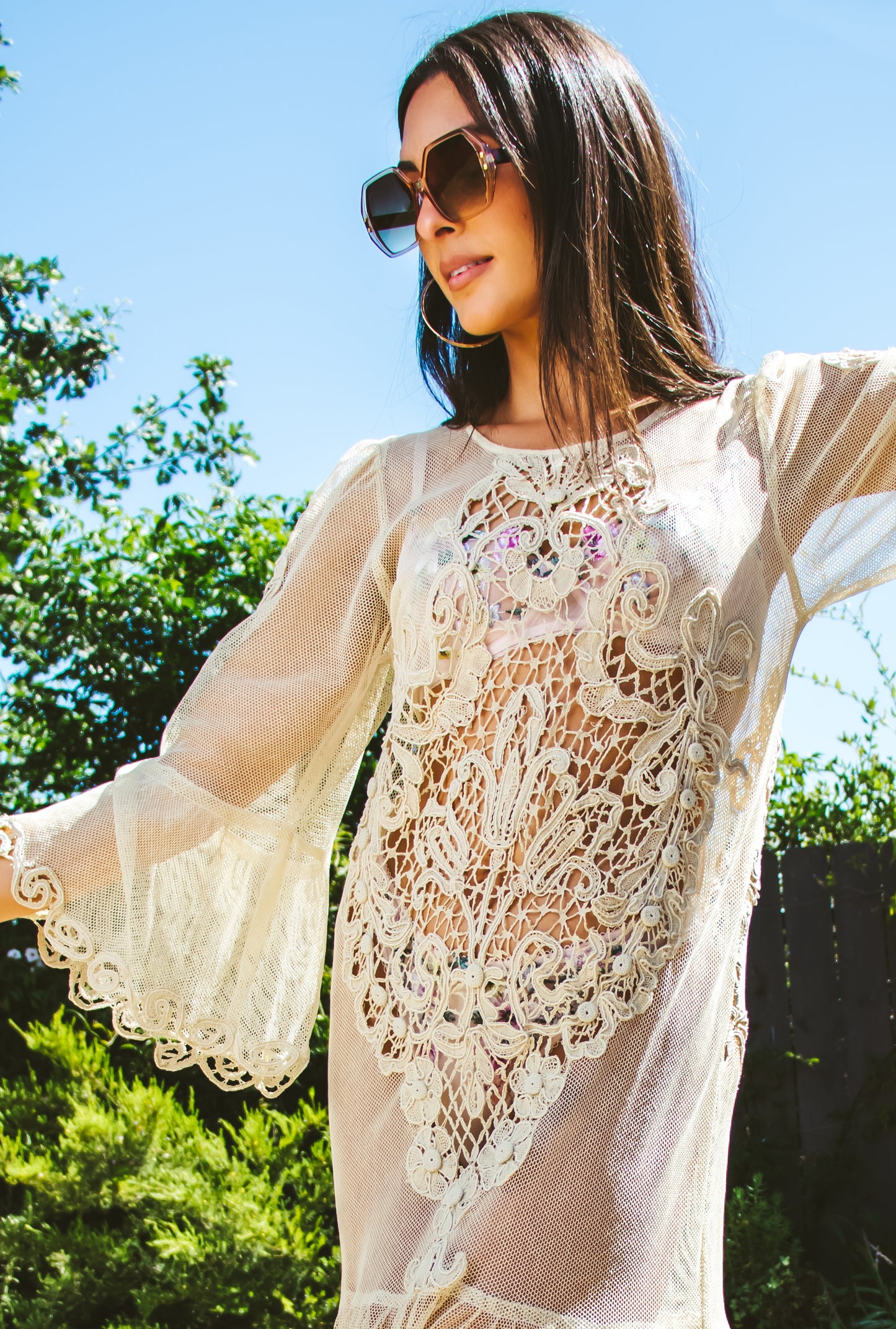 70's Mesh and a Lace Maxi Dress S/M