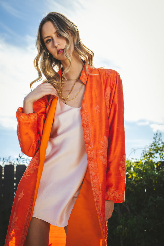 60's Orange Silk Jacket M/L