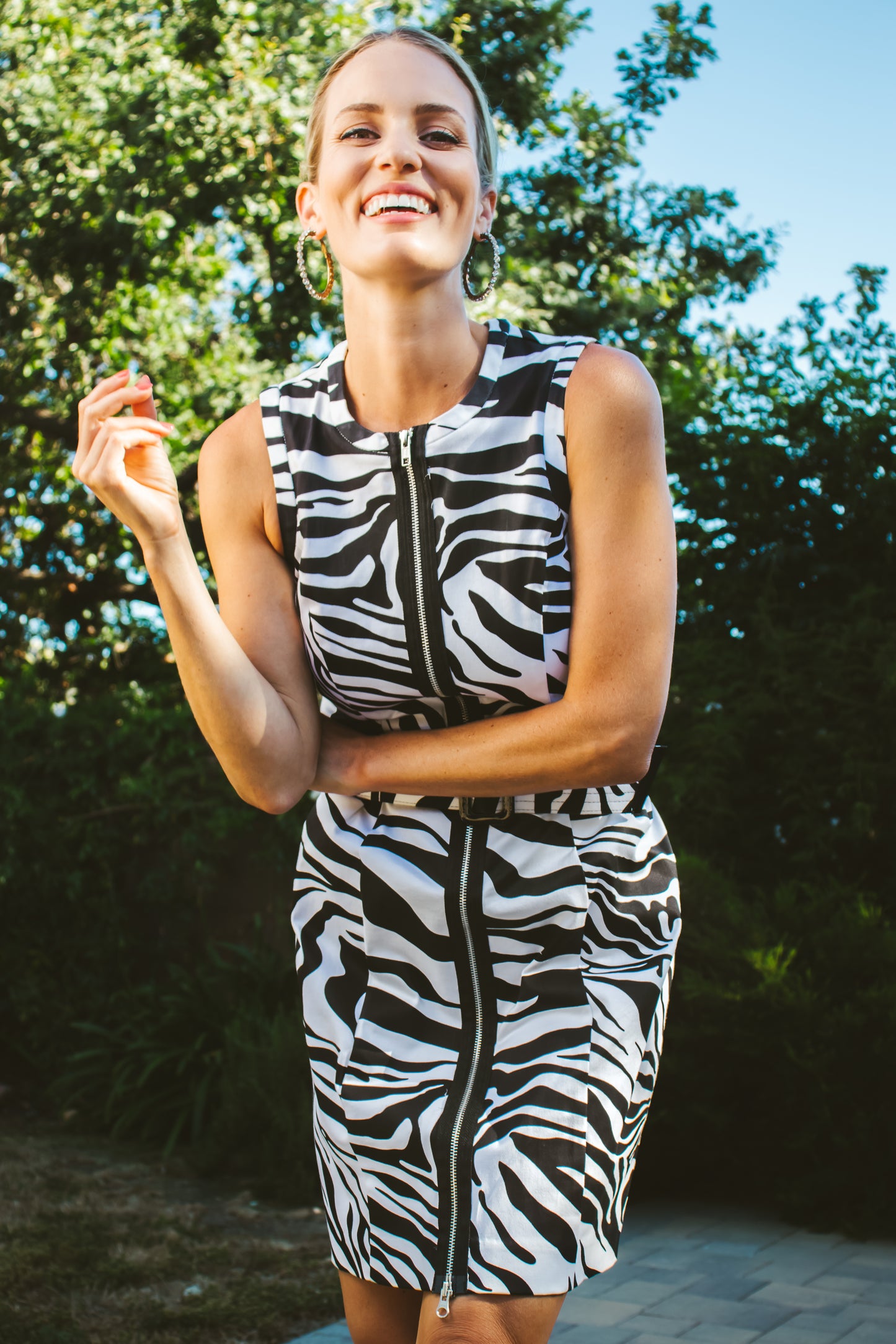 80's Black and White Zebra Print Sleeveless Dress S/M