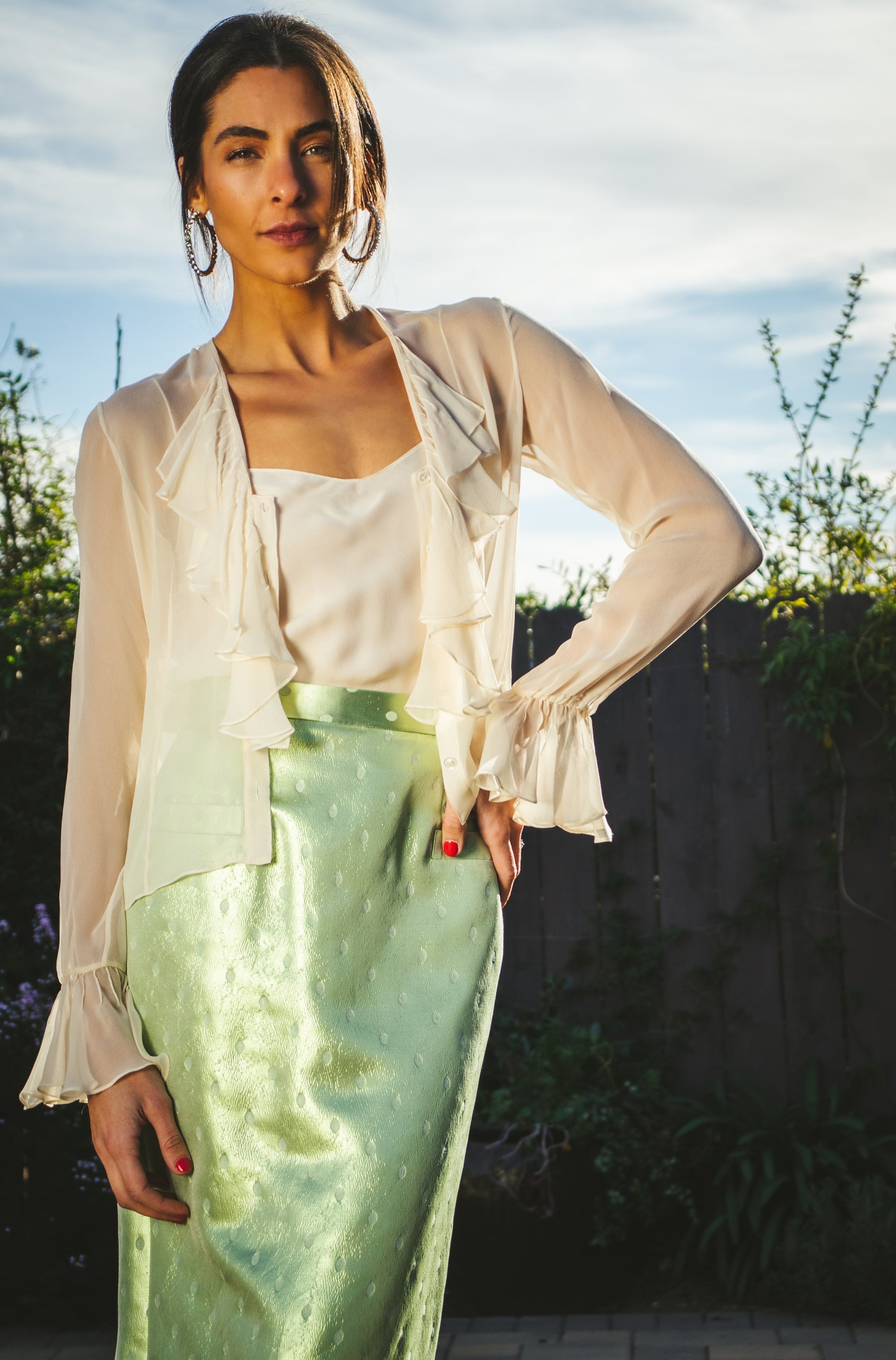 90's Green Silk Skirt S