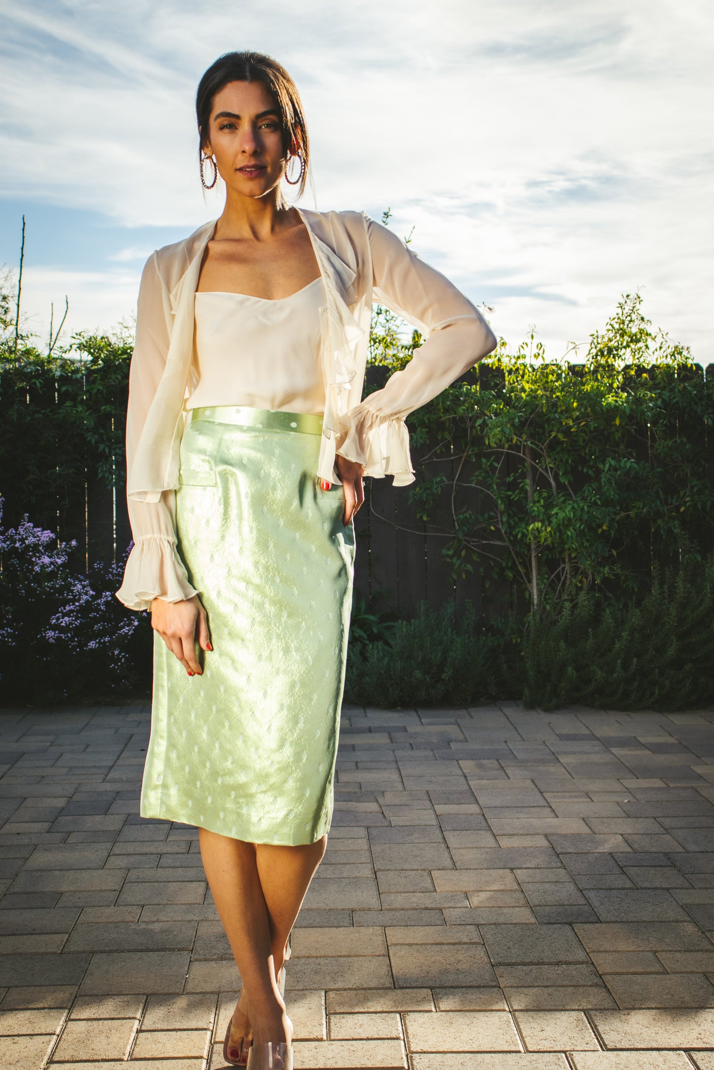 90's Green Silk Skirt S