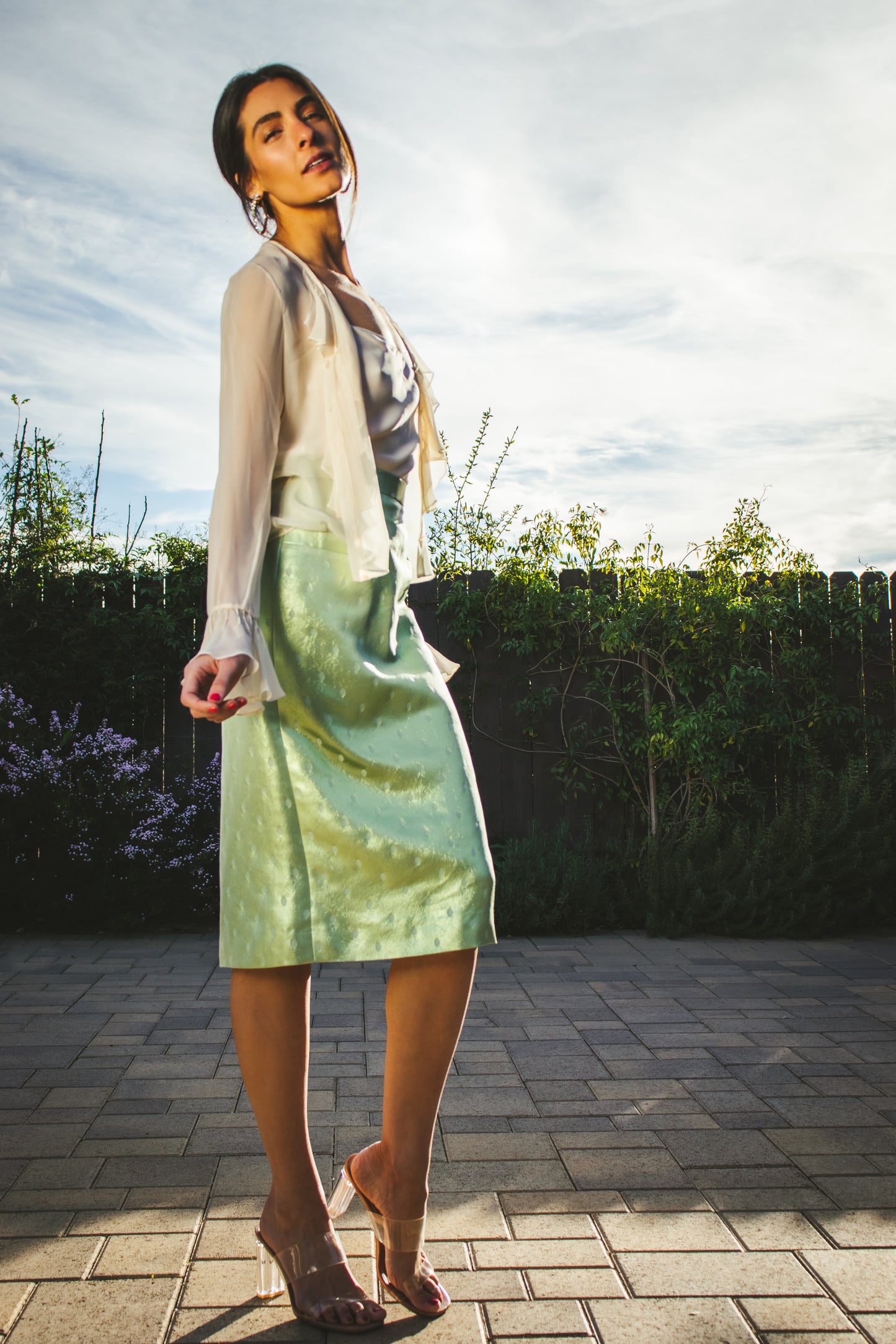 90's Green Silk Skirt S