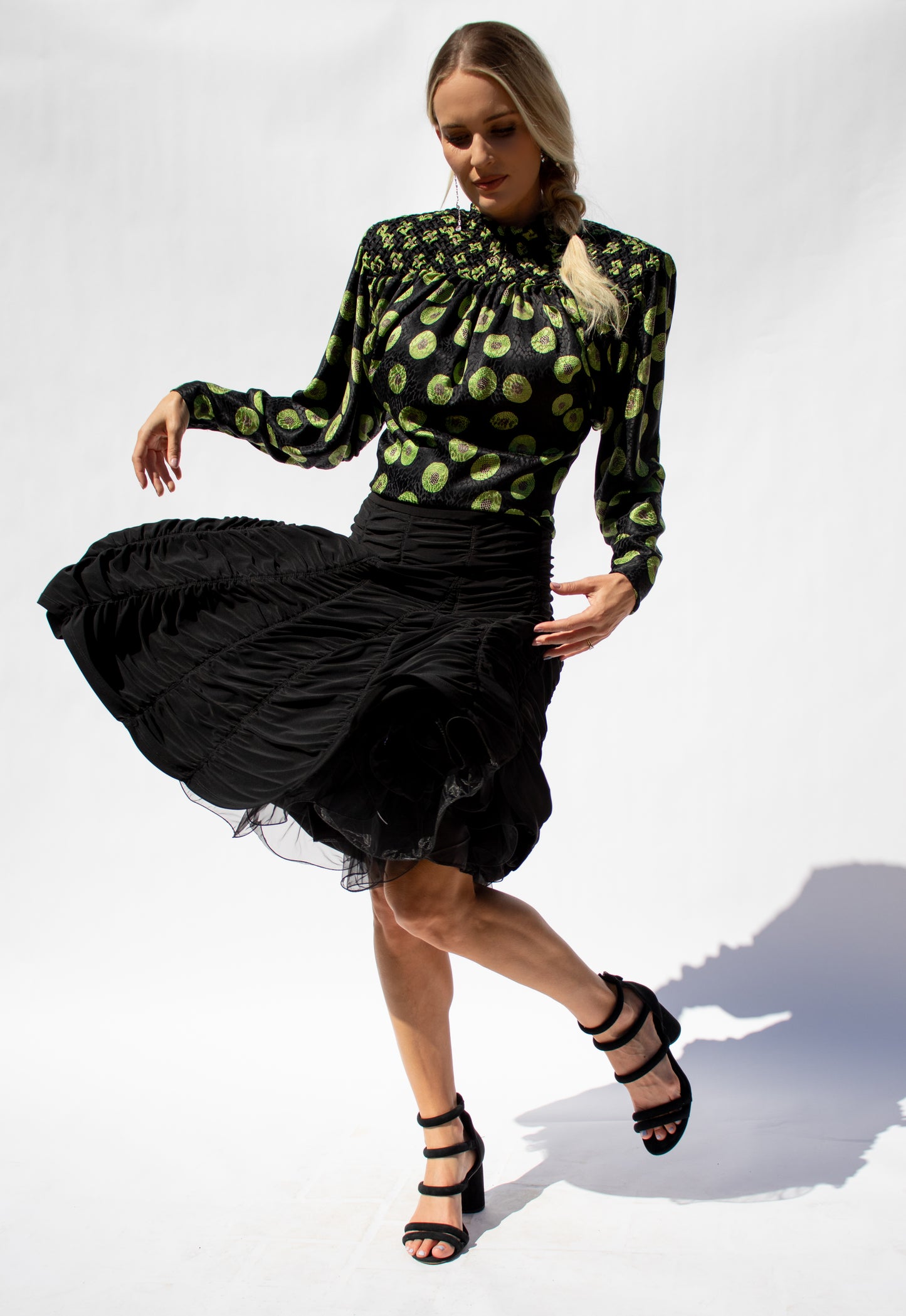 80's Galanos Silk Patterned Skirt Set M