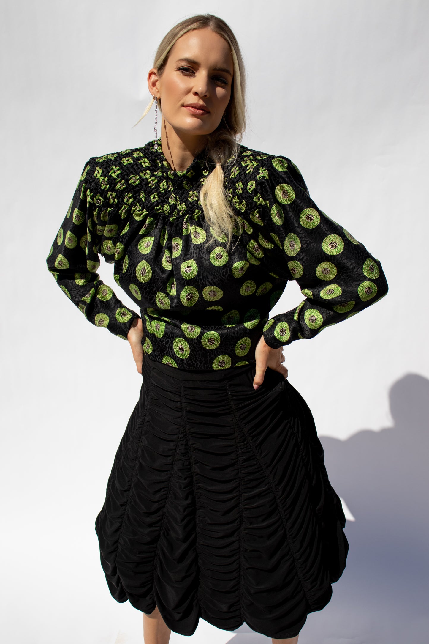 80's Galanos Silk Patterned Skirt Set M