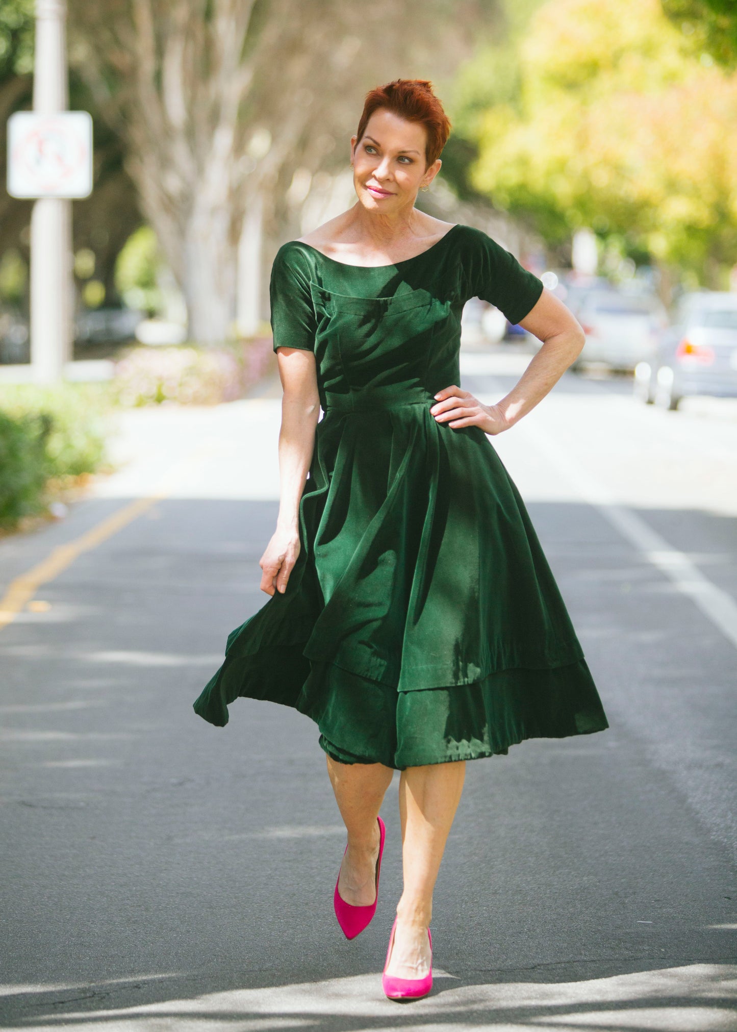 50's Green Velvet Dress XS/S