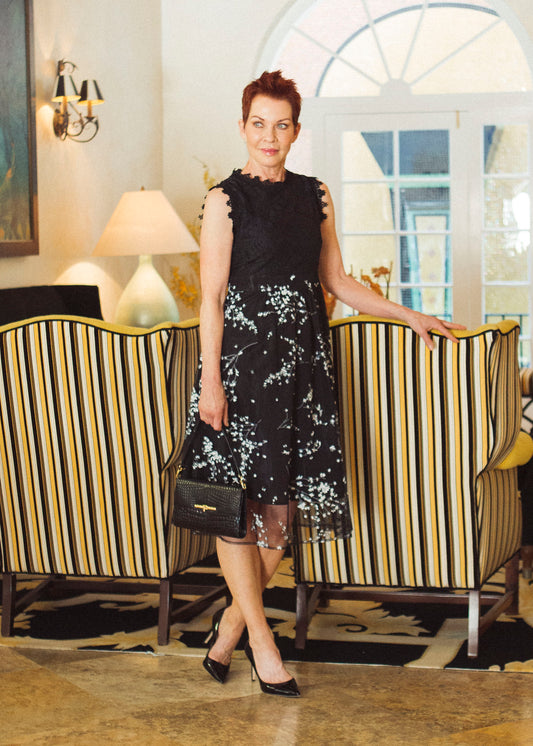 90's Lace and Painted Tulle Dress S