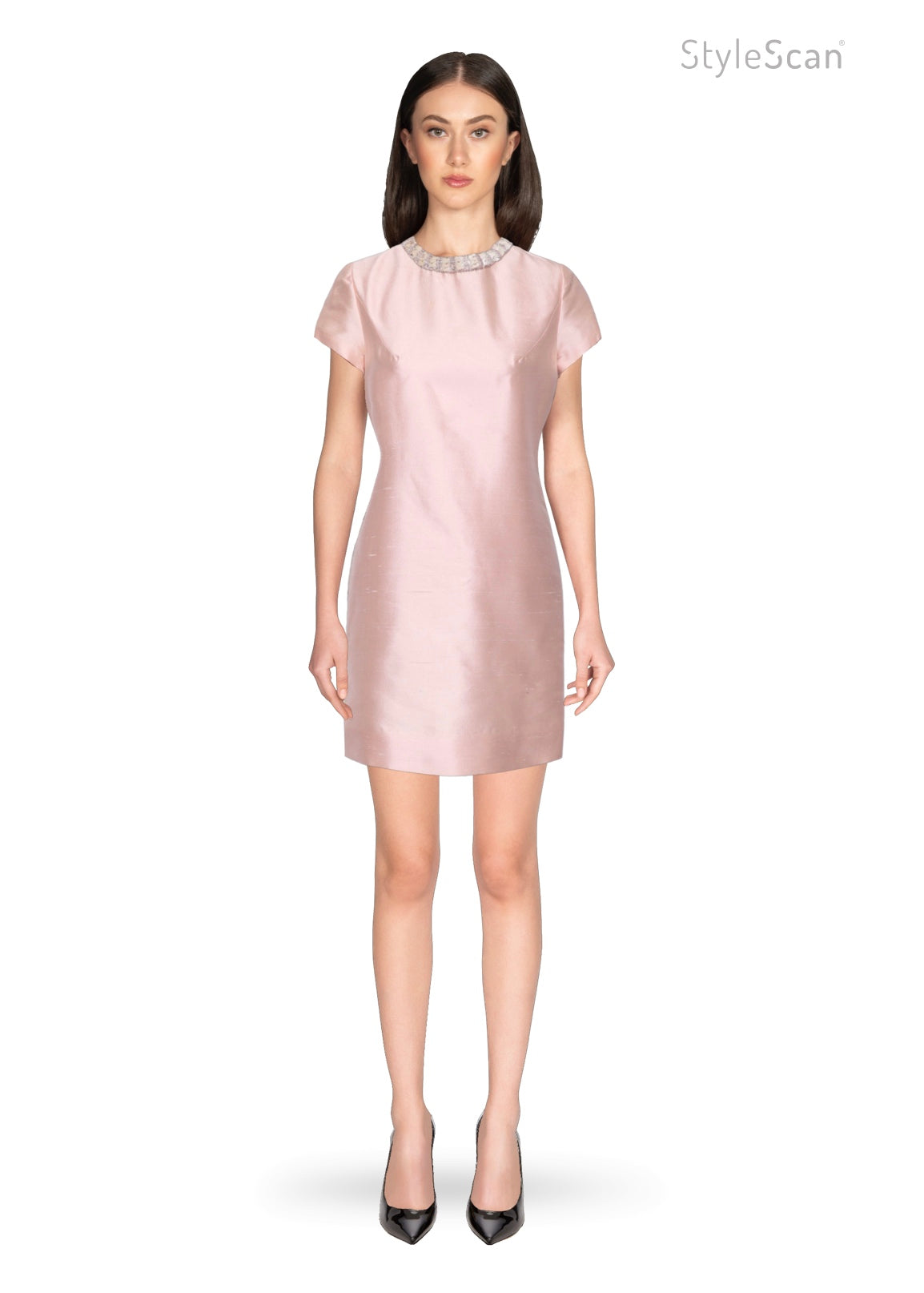 60's Pink Silk Beaded Shift Dress S